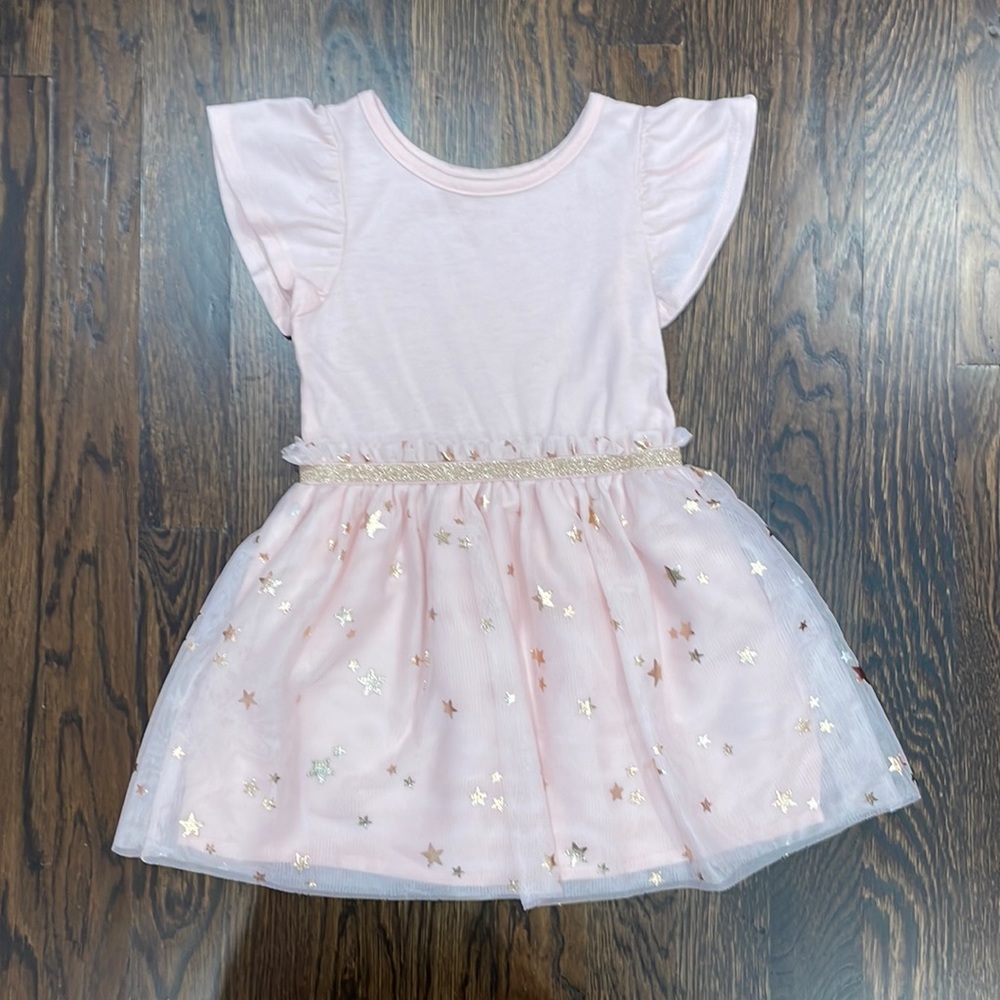 Cat & Jack Toddler Girl Pink Ruffle Sleeve A-Line Tulle Dress, 2T